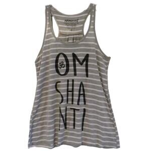 Namaste Yoga Tank Top Racerback Striped Athleisure Shirt Size Small Gray White